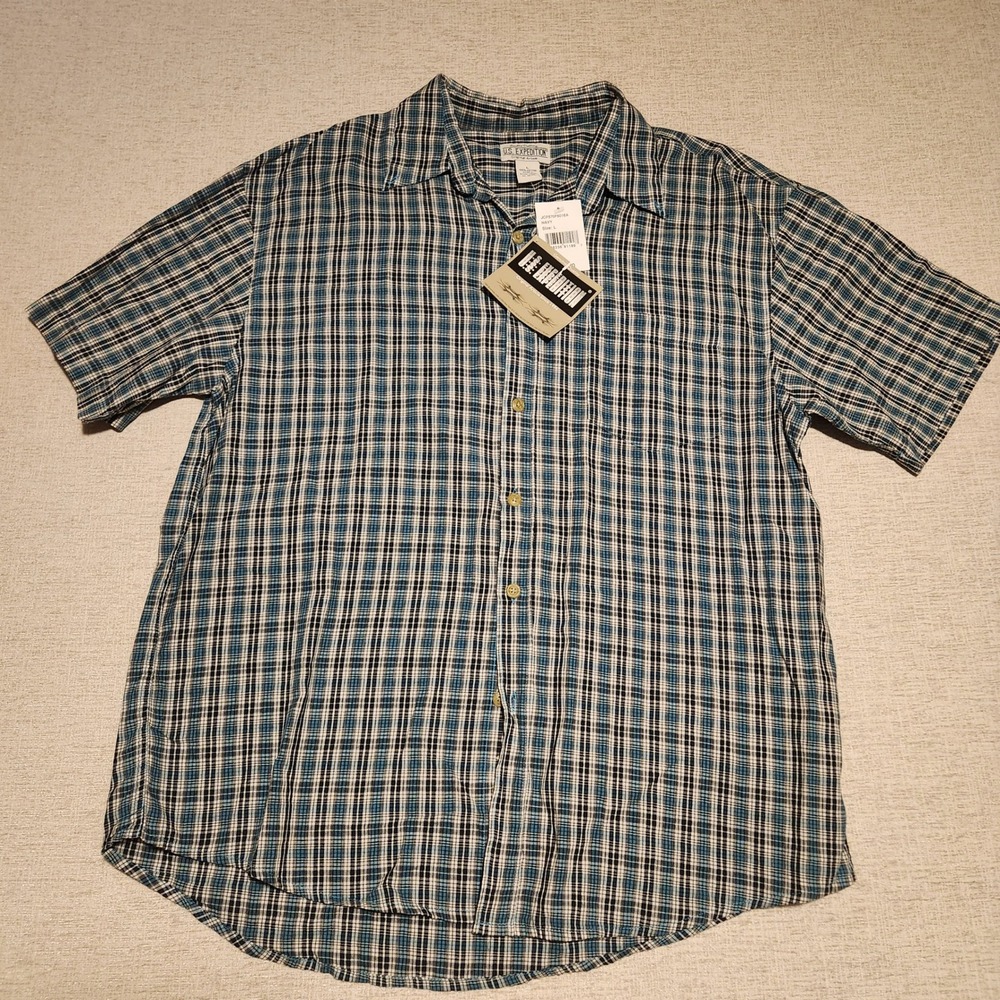 U.S. Expedition Button Down Mens L Navy Plaid Short Sleeve Cotton NWT